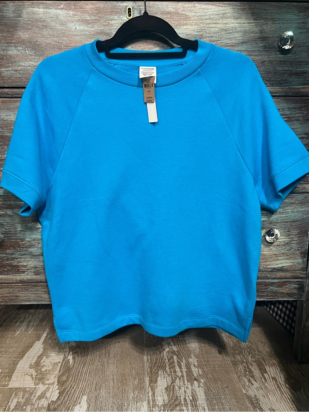 NEW!💗PINK Victorias Secret Teal Blue Short Sleeve Slouchy fit Boxy Sweatshirt(S)